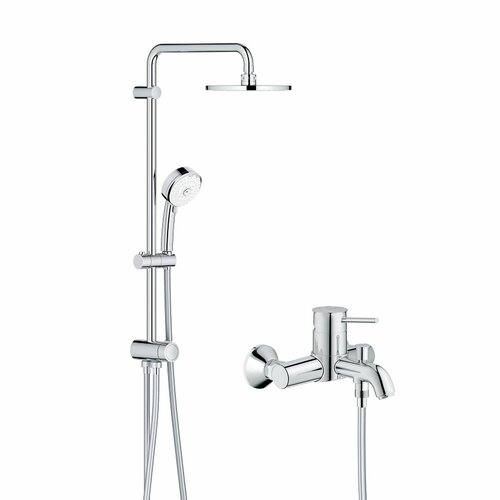 Душевая стойка с верхним душем и смесителем для ванны Grohe Bau Classic 60, хром