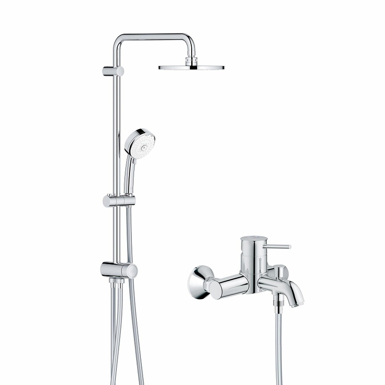 Душевая стойка с верхним душем и смесителем для ванны Grohe Bau Classic 60, хром