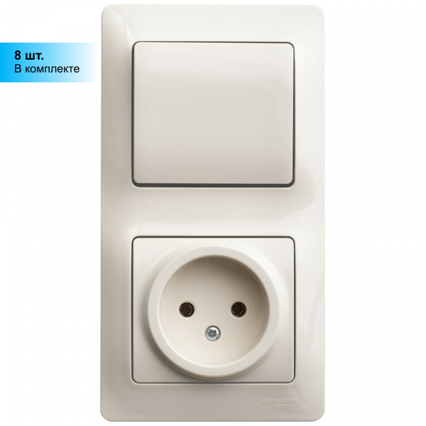 Glossa GSL000260 Блок комбинированный вертикальный (1 кл.+1 роз., 6+16 А, в сборе, скрытая установка, бежевый) Schneider Electric - фото №1