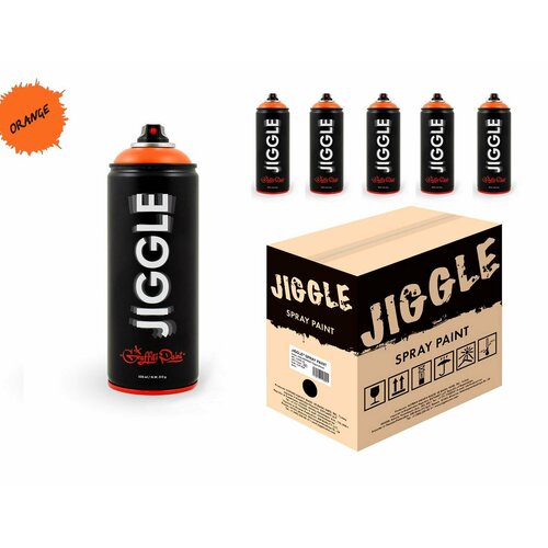 JIGGLE Аэрозольная краска для граффити суперматовая, 520 мл, цвет ORANGE / Апельсин - 6 шт