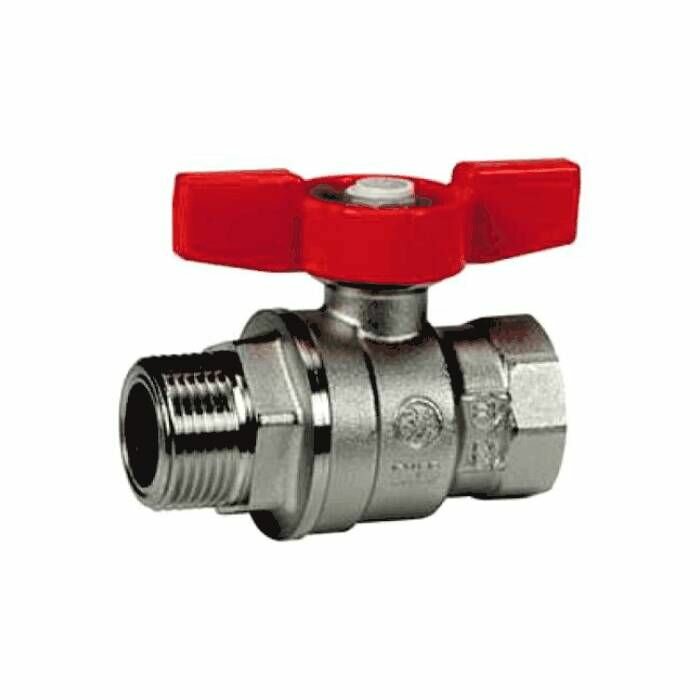 фото Кран шаровой Giacomini, R854, полнопроходной, 1/2", ВН, ручка-бабочка красная, латунь, хромированный