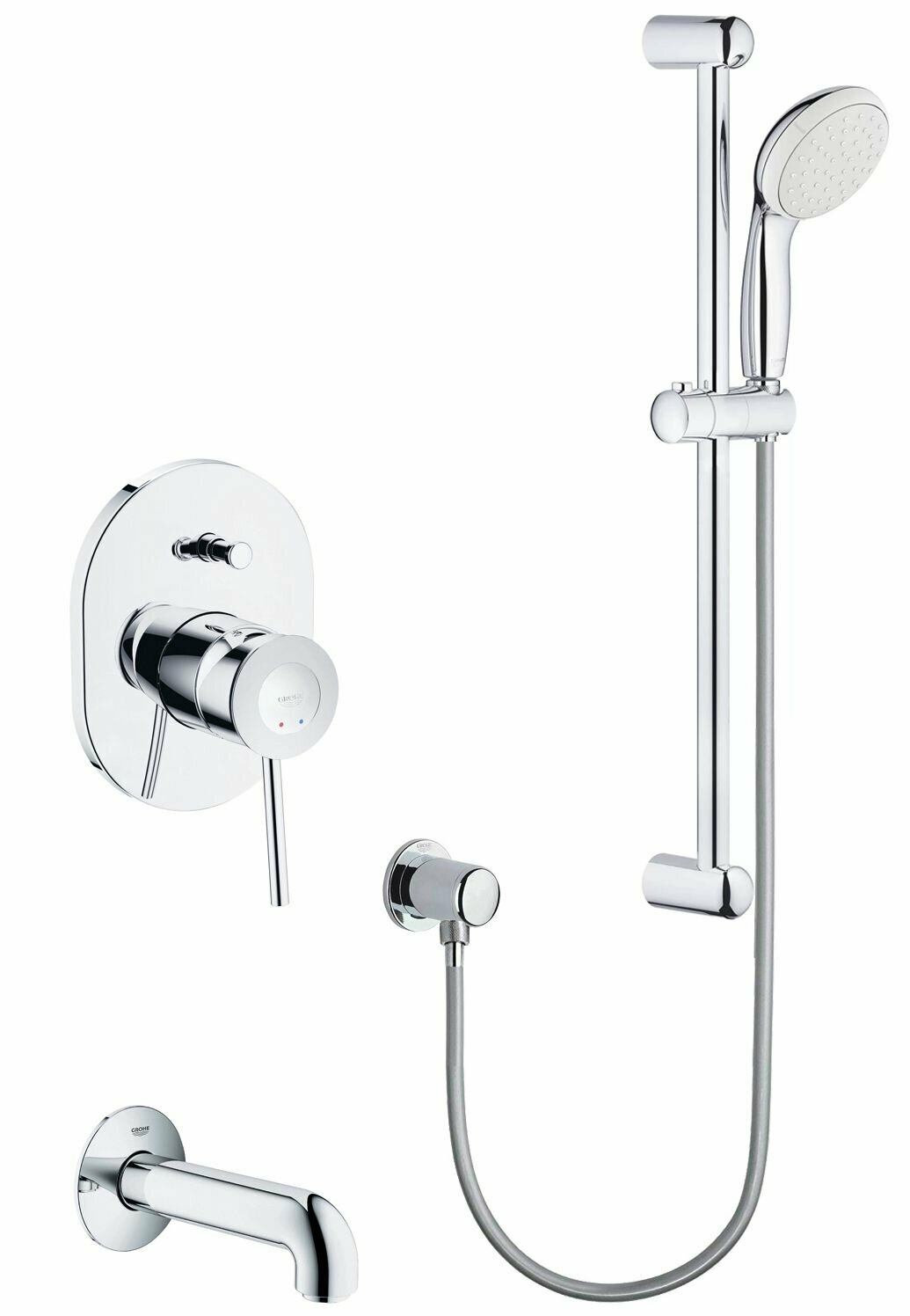 Душевой набор с изливом для ванны и душевым гарнитуром Grohe BauClassic