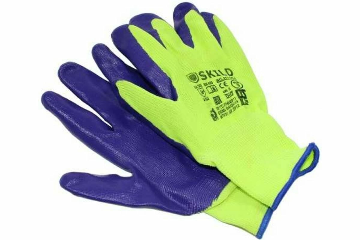 Перчатки с нитриловым обливом Русский Мастер, фиолетовый/серый, качество А, р.L/9, 2 шт. РМ-70730 - фотография № 1