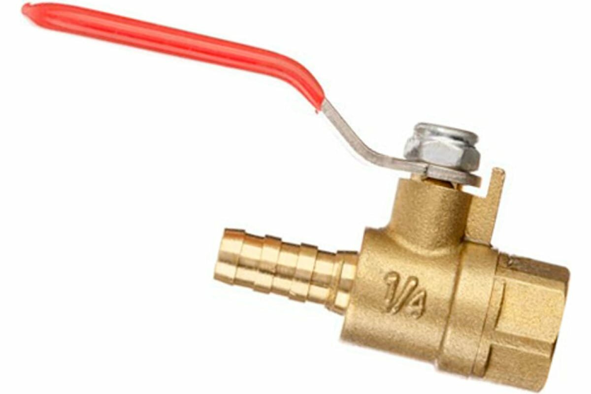 фото Кран шаровый внутренняя резьба 1/4"M на елочку 10 мм, латунь Pegas pneumatic 4418