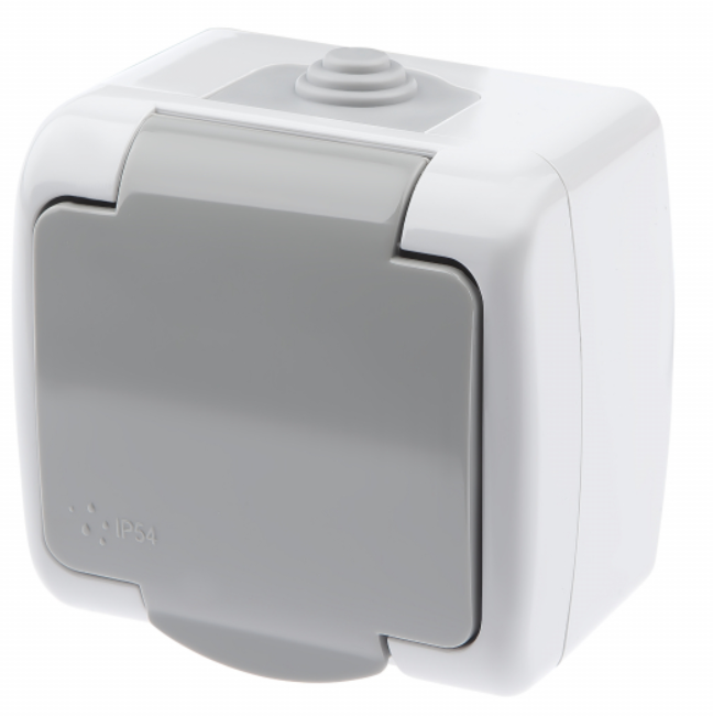 фото 5-201-03 Intro Розетка 2P+E Schuko, 16А-250В, IP54, ОУ, Atlantic, серый