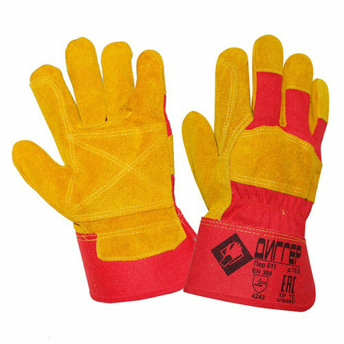Перчатки спилковые комбинированные диггер усиленные размер 10,5 (XL) желтые/красные ПЕР611 1 шт перчатки кожаные venus флуоресцентно желтые xl