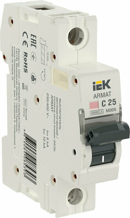 Выключатель автомат. 1-пол. (1P) 25А C 6кА M06N ARMAT IEK