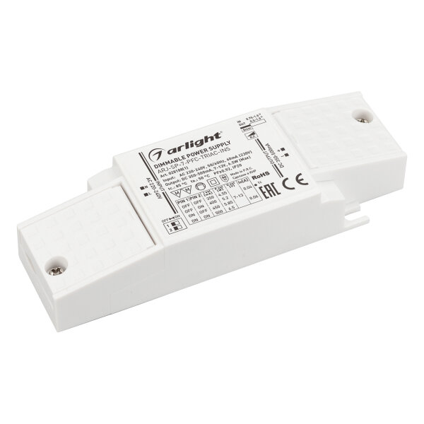 Arlight Блок питания ARJ-SP-7-PFC-TRIAC-INS (7W, 7-13V, 0.35-0.5A) (Arlight, IP20 Пластик, 5 лет)