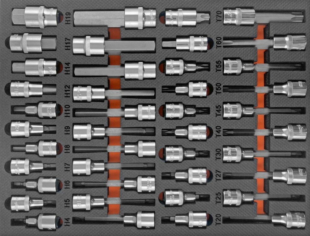 Набор торцевых насадок 1/2" со вставками-битами в EVA ложементе 280х375 мм, 42 пр. OMT42STE