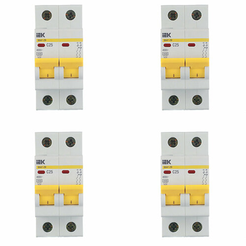 Автоматический выключатель IEK ВА 47-29 (MVA20-2-025-C) 2P 25А тип C 4,5 кА 400 В на DIN-рейку (4 шт.) автоматический выключатель iek mva40 1 025 c ва 47 100 1р 25а 10 ка х ка с