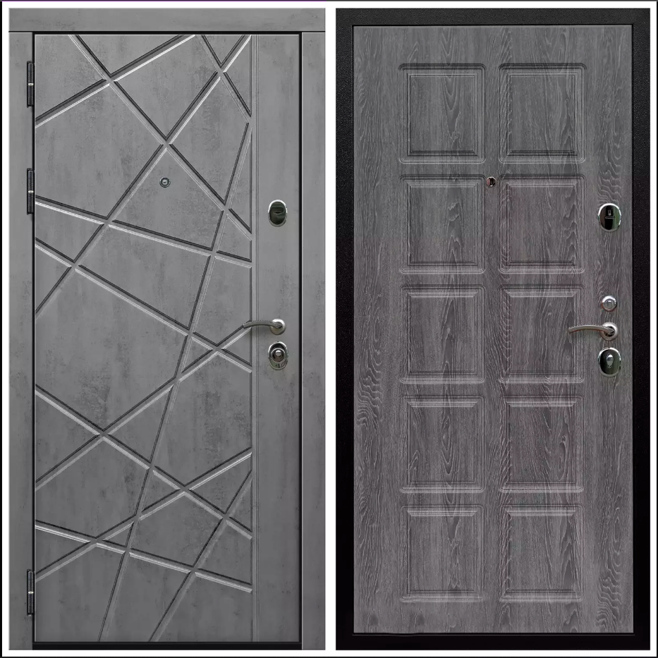 Дверь входная Армада Черная шагрень Бетон графит ФЛ - 69 / ФЛ-38 Дуб Филадельфия графит МДФ панель 10 мм с фрезеровкой