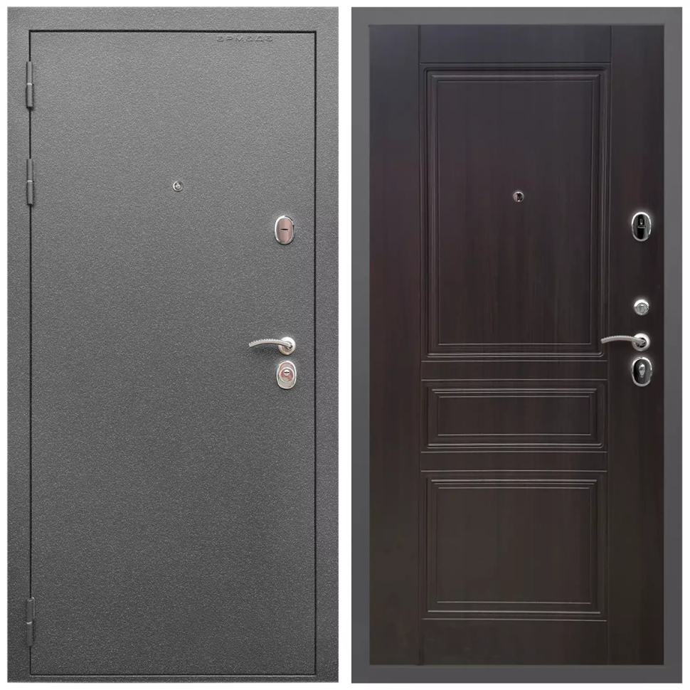 фото Дверь входная Армада Оптима Антик серебро / ФЛ-243 Эковенге МДФ панель 6 мм с фрезеровкой