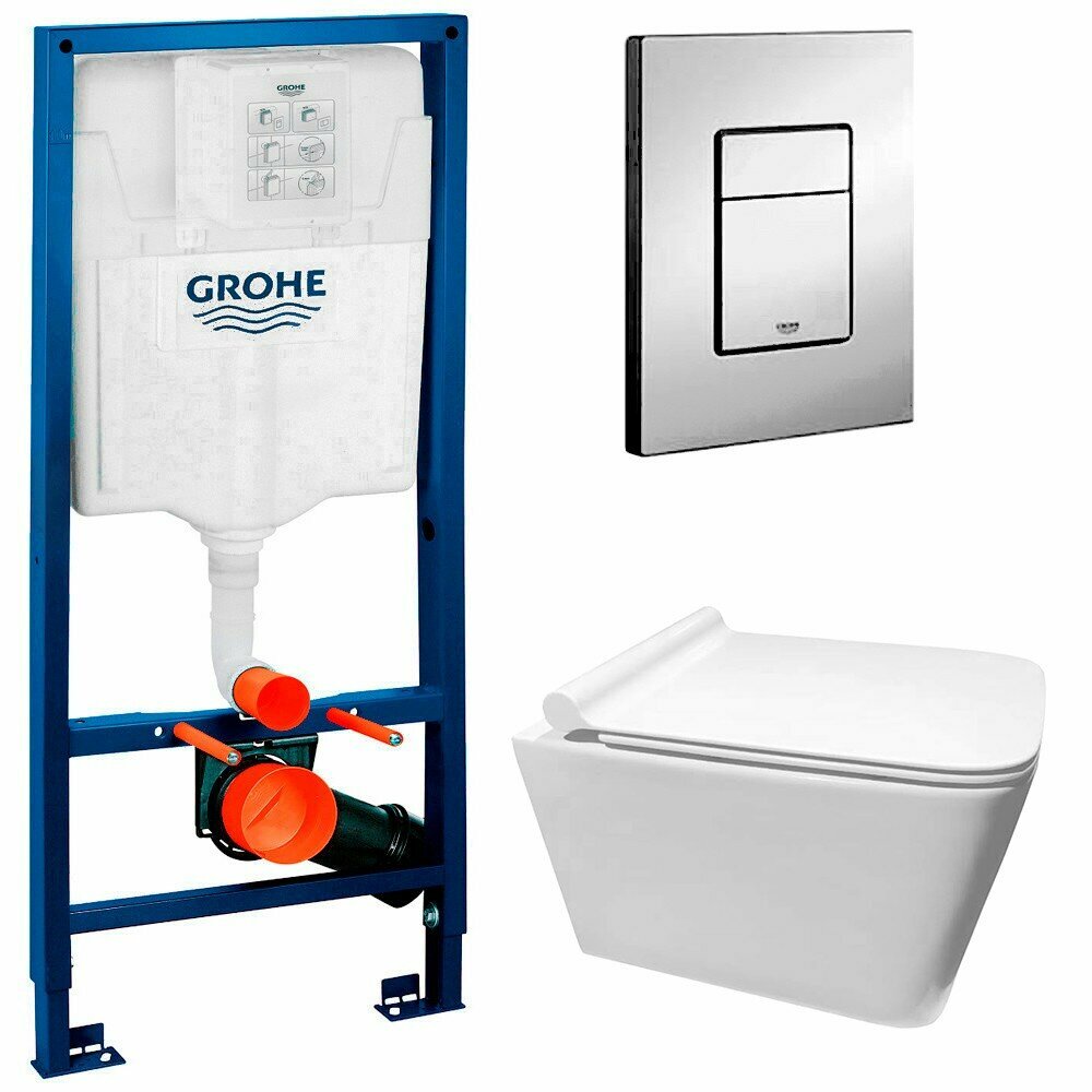 Инсталляция Grohe Rapid SL 38772001 + унитаз Cerutti Maiella aria B-2370-3 безободковый с сиденьем