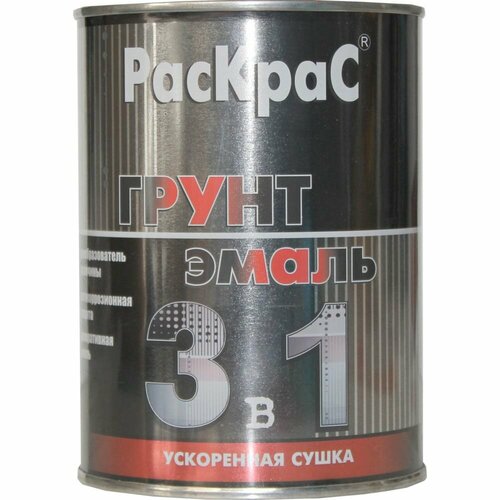 Грунт-эмаль РасКрас 3 в 1, RAL 6005 темно-зеленый, банка 0,9 кг 4690417023592