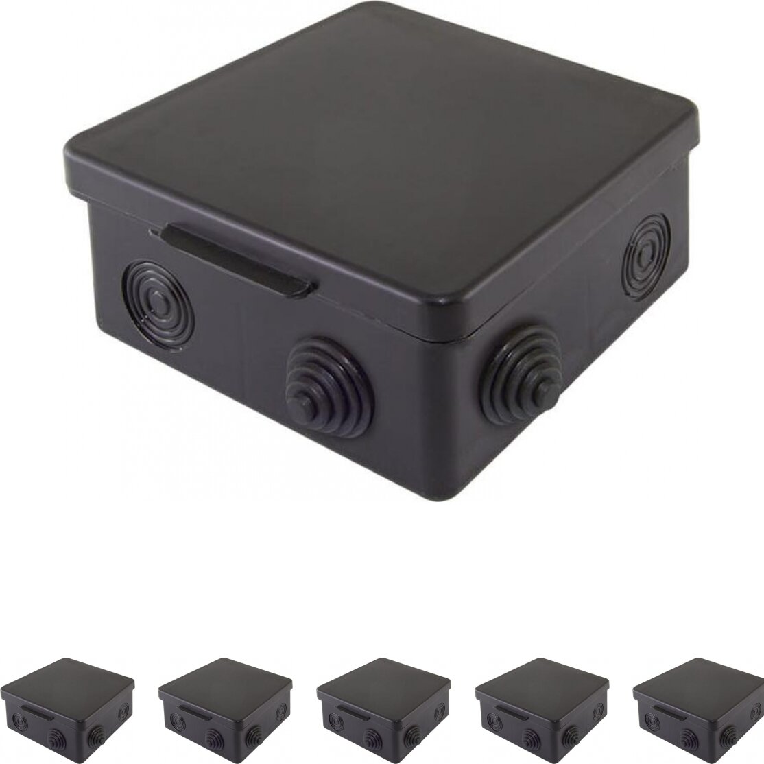 Коробка распределительная TDM Electric 100x100x55 квадратная 8 вводов для открытого монтажа IP54 черная (комплект из 5 шт.)