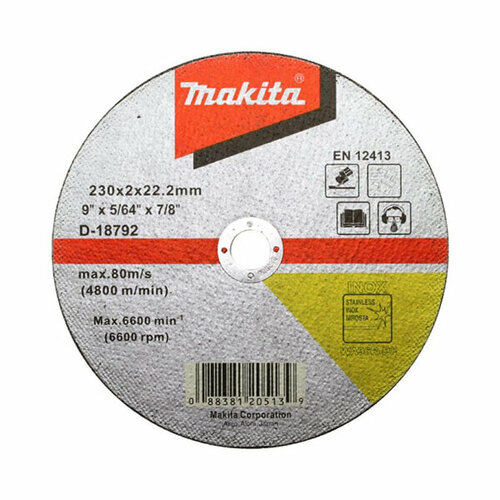 диск отрезной makita 115 1 0 22 23 для нержавеющей стали p 52249 Makita Диск отрезной по нержавеющей стали, 230x2x22.23 мм D-18792