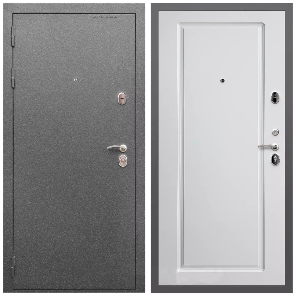 Дверь входная Армада Оптима Антик серебро / ФЛ-119 Белый матовый МДФ панель 16 мм с фрезеровкой