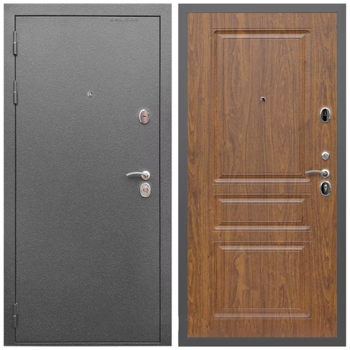 Дверь входная Армада Оптима Антик серебро / ФЛ-243 Морёная береза МДФ панель 16 мм с фрезеровкой