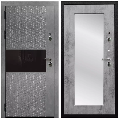 Дверь входная Армада Черная шагрень Штукатурка графит / ФЛЗ-пастораль, Бетон темный МДФ панель 16 мм с зеркалом