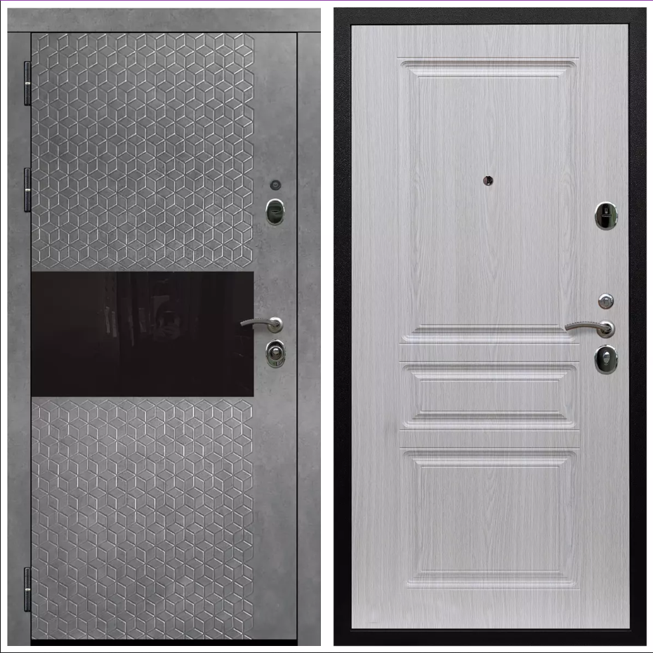 Дверь входная Армада Черная шагрень Штукатурка графит / ФЛ-243 Дуб белёный МДФ панель 16 мм с фрезеровкой