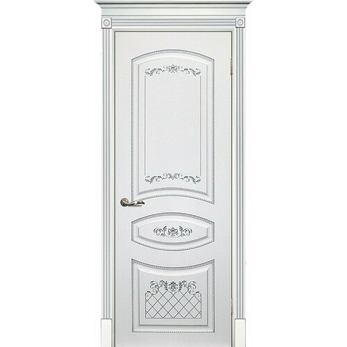 Межкомнатная дверь эмаль белая / патина серебро ( Ral 9003 ) Смальта 05 ДГ