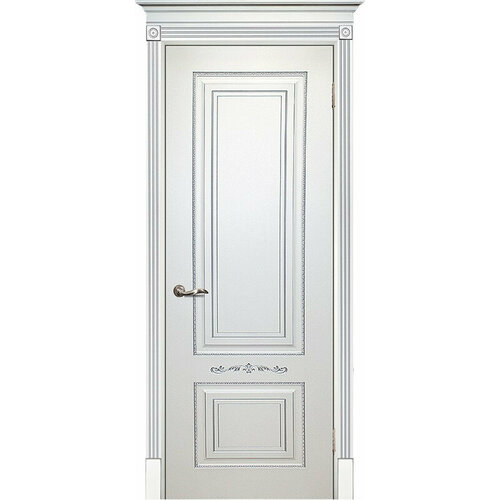 Межкомнатная дверь эмаль белая / патина серебро ( Ral 9003 ) Смальта 04 ДГ