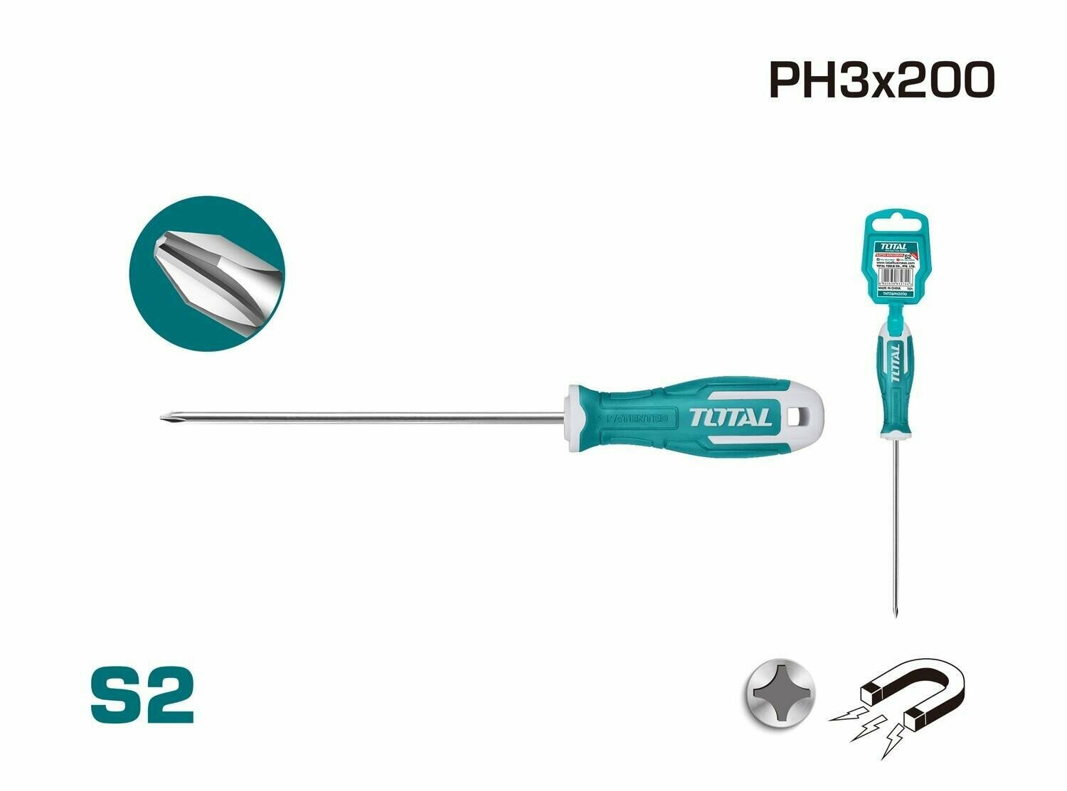 Отвертка крестовая 200мм 8мм S2, PH3 , THT26PH3200