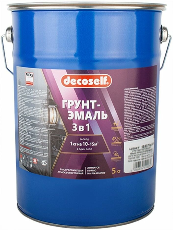 фото Декоселф грунт-эмаль серая (5кг) матовая / DECOSELF грунт-эмаль 3 в1 серая (5кг) матовая