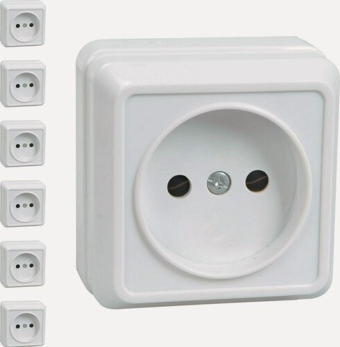 Изображение товара Розетка IEK Октава белая для открытой проводки (комплект из 6 шт)
