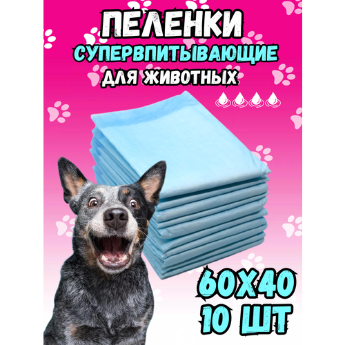 Пеленки впитывающие одноразовые для животных 60х40, 10 шт. Подстилки - туалет для собак, наполнитель для кошек