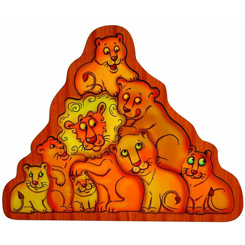 Деревянный пазл-вкладыш Smile Decor Львы, развивающая игра-головоломка для малышей, зоопазл