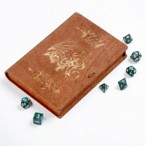 Деревянная шкатулка для игральных карт и кубиков D&D Мечи и Дракон деревянная шкатулка для игральных карт и кубиков d