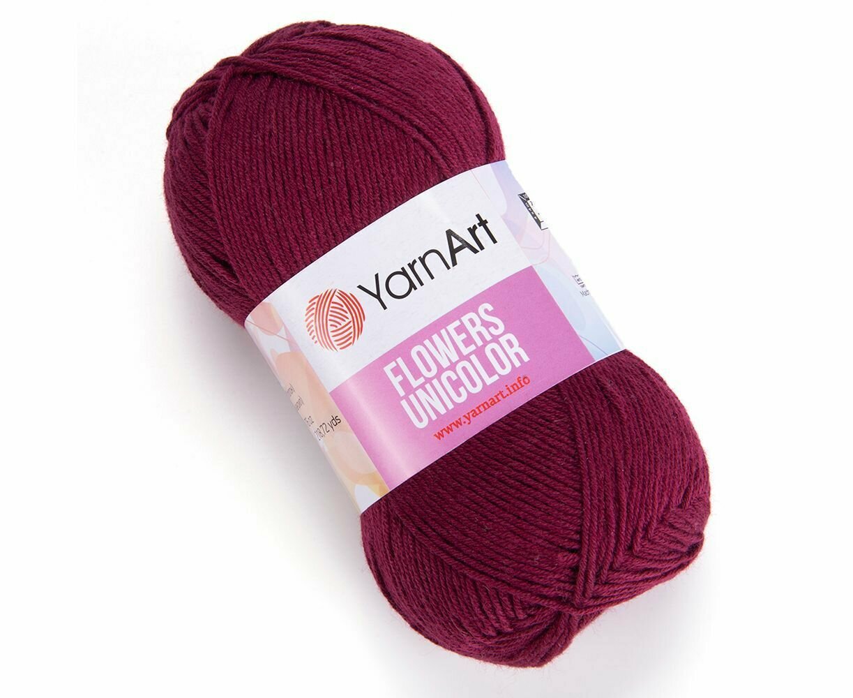 Пряжа Yarnart Flowers Unicolor - 1 шт, 765 вишневый, 200м/50г, 55% хлопок, 45% полиакрил /ярнарт фловерс юниколор/