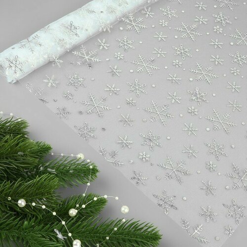 Фатин со снежинками с тиснением 155 см 11 1 гкв м 091 01 м цвет белыйсеребряный 451₽