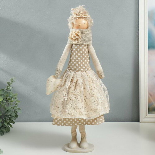 Кукла интерьерная Девушка с кудряшками, платье в горох, с сердцем 48.5х14х17 см
