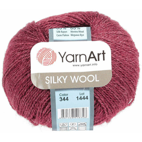 Пряжа Yarnart Silky wool вишня (344), 65%шерсть мериноса/35%искусственный шелк, 190м, 25г, 3шт