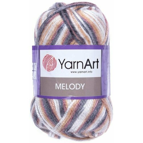 Пряжа YarnArt Melody 100г, 230м (ЯрнАрт Мелоди) Нитки для вязания, 9% шерсть, 21% акрил, 70% полиамид, цвет 902 меланж, 5шт