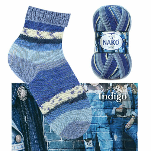 фото Пряжа nako boho (75% шерсть, 25% полиамид) 100 г 400 м, 82450 indigo , 1 моток