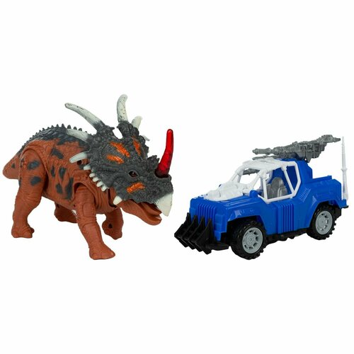 интерактивные игрушки kiddieplay фигурка динозавра пахицелафозавр Набор игровой KiddiePlay Динозавр трицератопс с джипом 12627