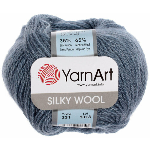 Пряжа YarnArt Silky Wool / 25 гр. 190 м. / 35% шёлк, 65% шерсть мериноса / 331 сероголубой - 1 шт