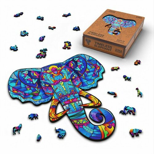 фото Пазл фигурный деревянный timeless elephant, размер 24х26 см, 183 детали top market