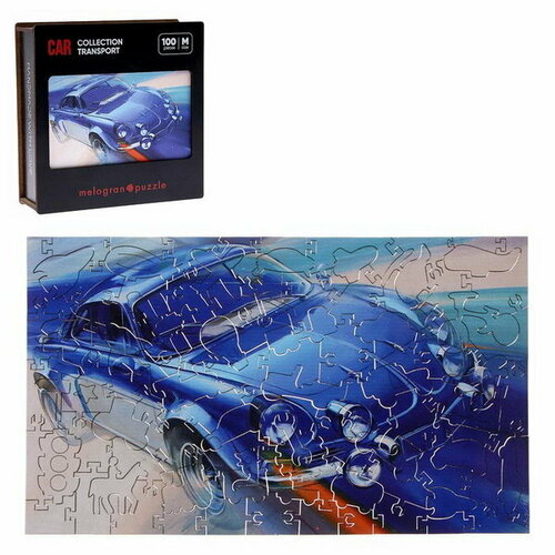 Пазл фигурный "Автомобиль ретро синий", 100 деталей, 28 x 16.5 см