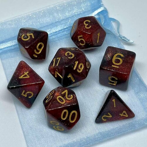 Набор кубиков для игры DnD в мешочке Красно - черный перламутр (DnD76)