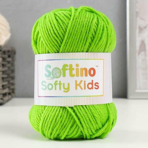 Пряжа Softino - Softy Kids, 100% акрил, 90м/50г, цвет зеленый лайм, для спиц №3-5, 2 шт.