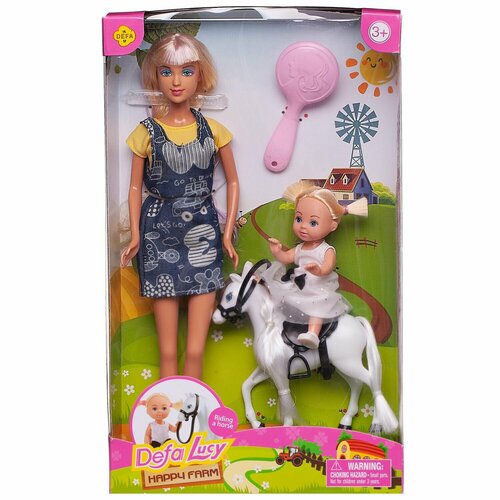 Игровой набор Кукла Defa Lucy Мама на прогулке с дочкой на белой лошадке, расческа 8399d/белая
