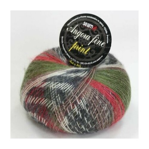 Пряжа SEAM Ангора фине принт (Сеам), красн-сер-зел - 72, 50% мохер, 50% нейлон, 2 мотка, 50 г, 300 м.