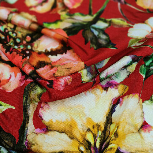 Трикотажная ткань красная принт желтые цветы трикотажная ткань красная цветочный принт