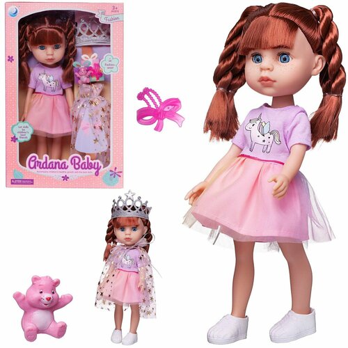 кукла модница 25 см в наборе с аксессуарами в коробке abtoys [pt 00607 wj a6263 ] Кукла Ardana Baby шатенка с косичками, 32,5 см, в наборе с диадемой и аксессуарами, в коробке - Junfa Toys [WJ-19257/шатенка]