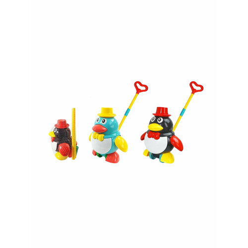 Каталка на палочке /Пингвин/, 15х21,5х18 см (длина палки 43,8 см), цвет микс, в сетке ( Арт. КНП-1459) каталка на палочке пингвин
