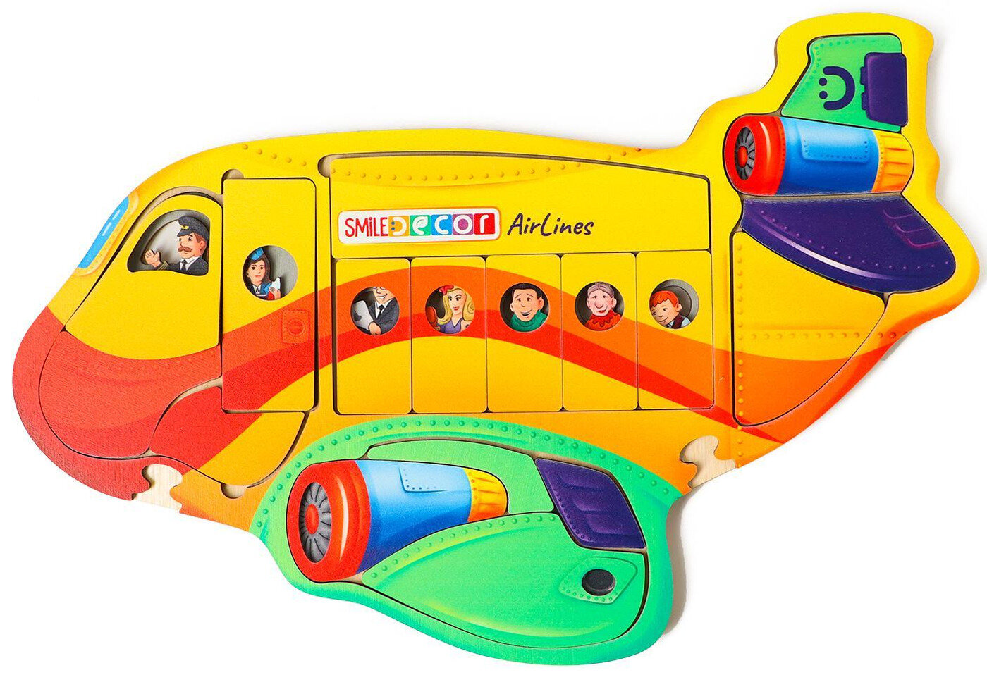 Развивающая рамка-вкладыш Smile Decor "Воздушный лайнер", деревянный пазл-головоломка для детей